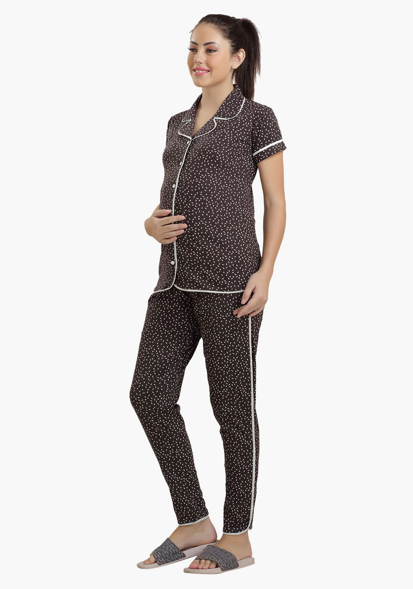 House of Napius Maternity Printed Shirt and Pyjama Set-Nightwear-image-2