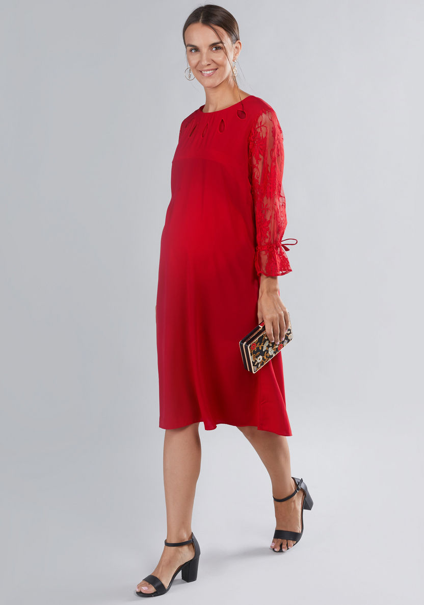 House of Napius Maternity Lace Detail Dress with Zip Closure-Dresses-image-0