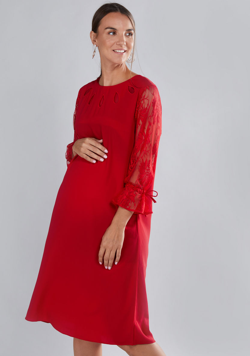House of Napius Maternity Lace Detail Dress with Zip Closure-Dresses-image-2