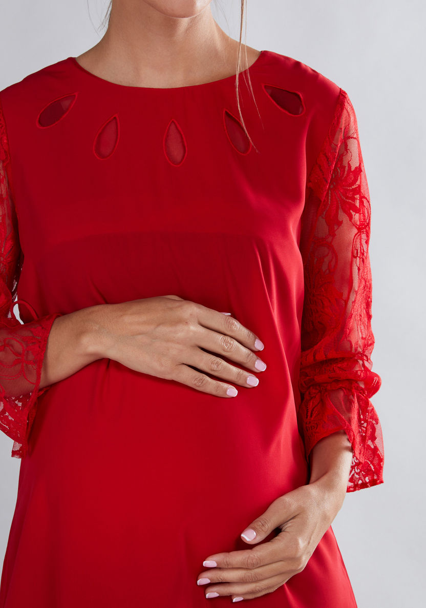 House of Napius Maternity Lace Detail Dress with Zip Closure-Dresses-image-3