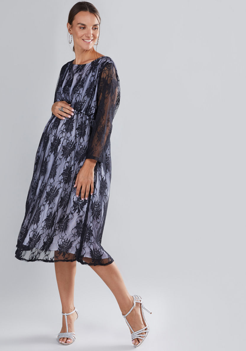 House of Napius Maternity Lace Dress with 3/4 Sleeves-Dresses-image-0