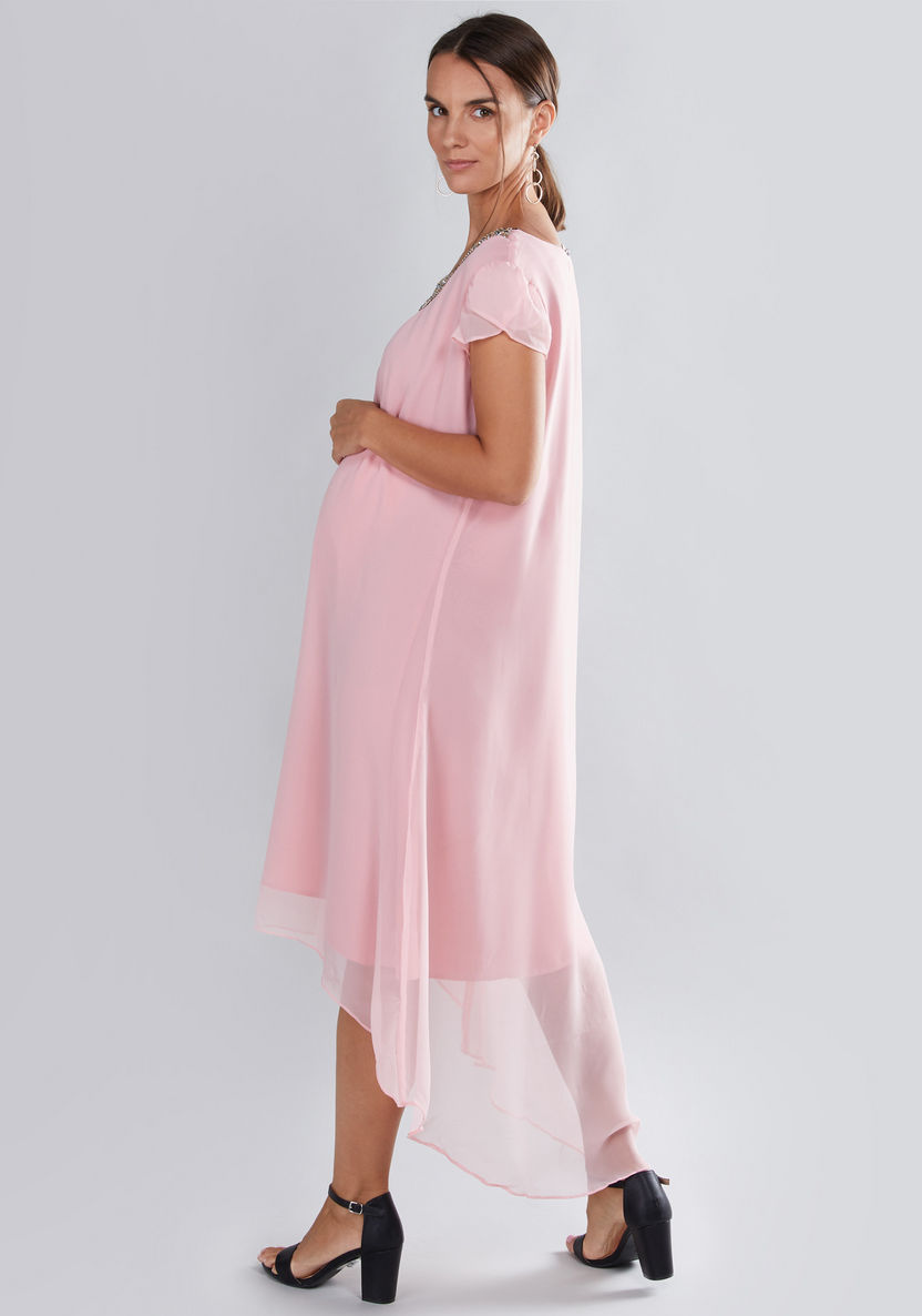 House of Napius Maternity Embellished Dress with High Low Hem-Dresses-image-1