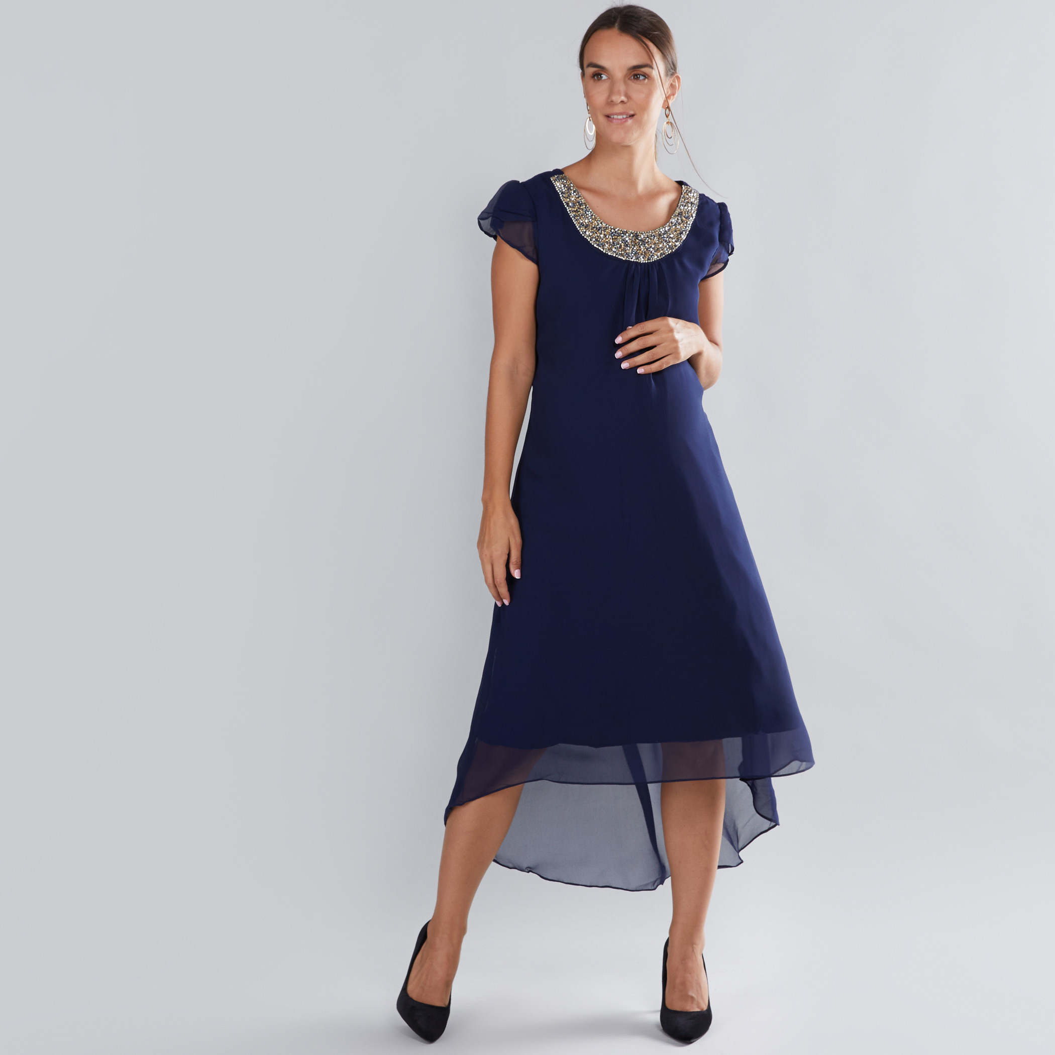 House of Napius  Maternity Embellished Midi Dress with Cap Sleeves-others-image-1