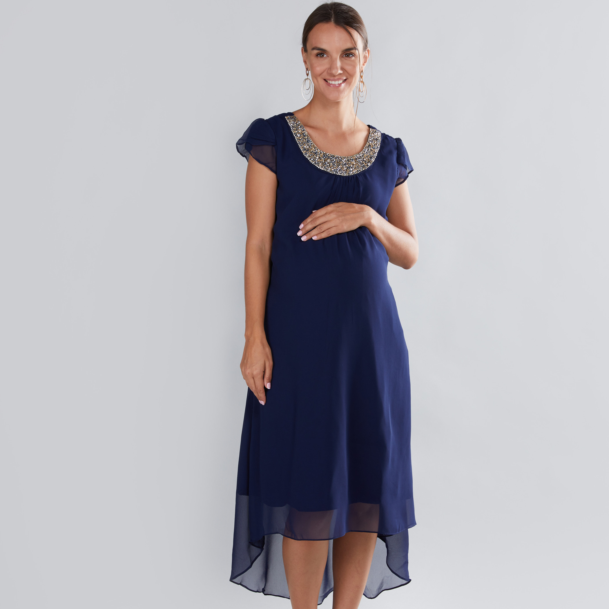 House of Napius  Maternity Embellished Midi Dress with Cap Sleeves-others-image-3