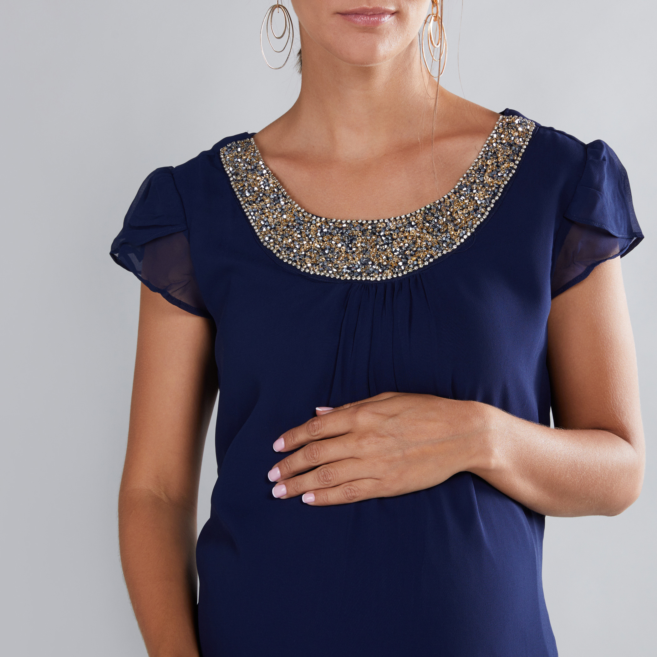 House of Napius  Maternity Embellished Midi Dress with Cap Sleeves-others-image-4