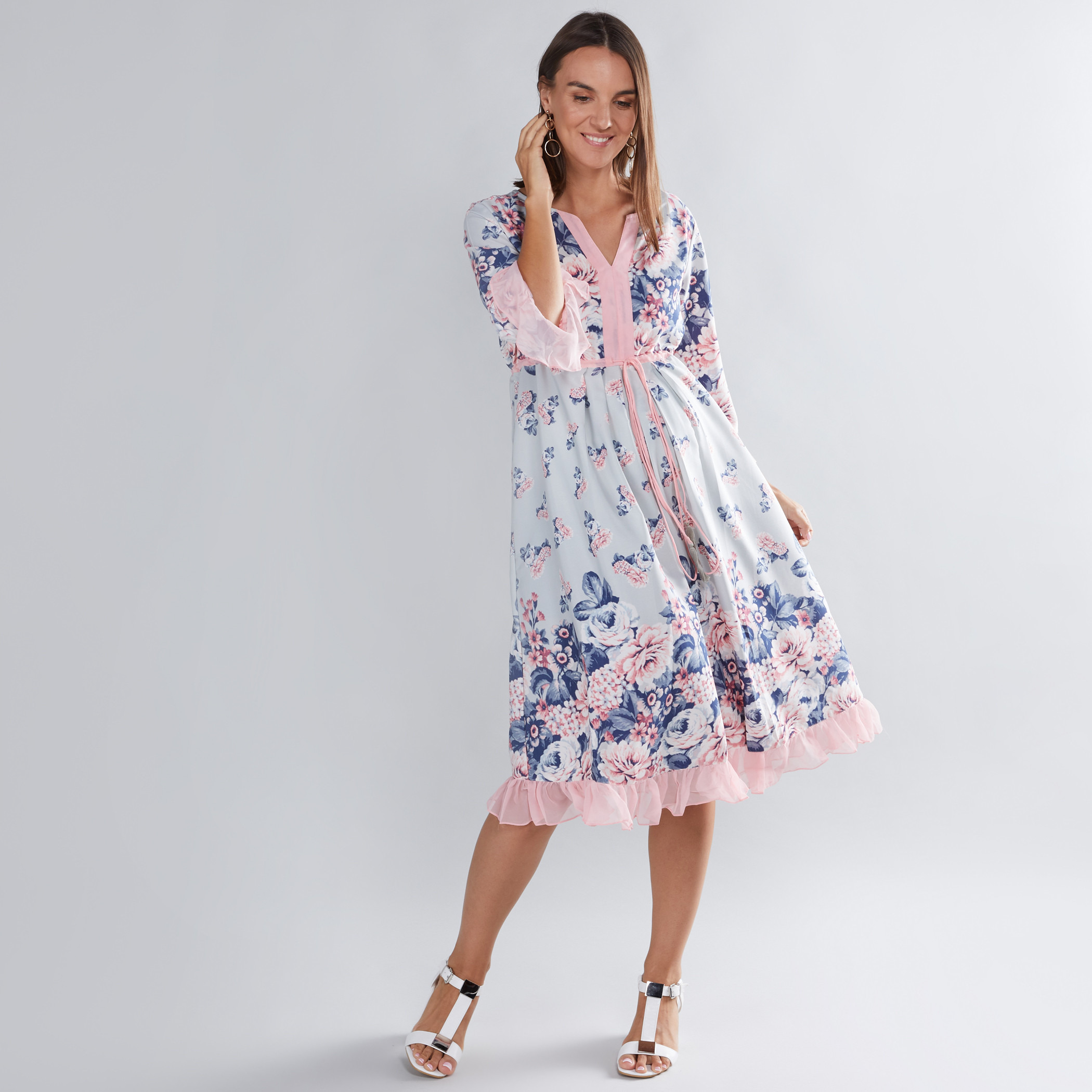 House of Napius Maternity Floral Printed Dress with Tie Ups-others-image-1