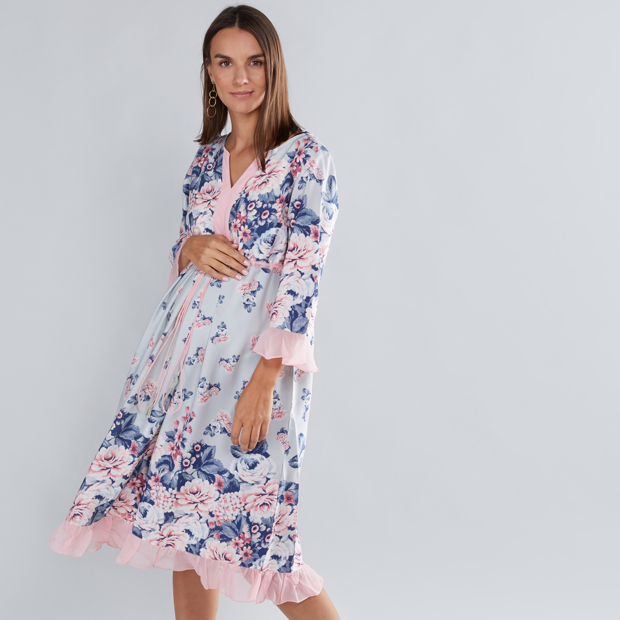 House of Napius Maternity Floral Printed Dress with Tie Ups-others-image-3