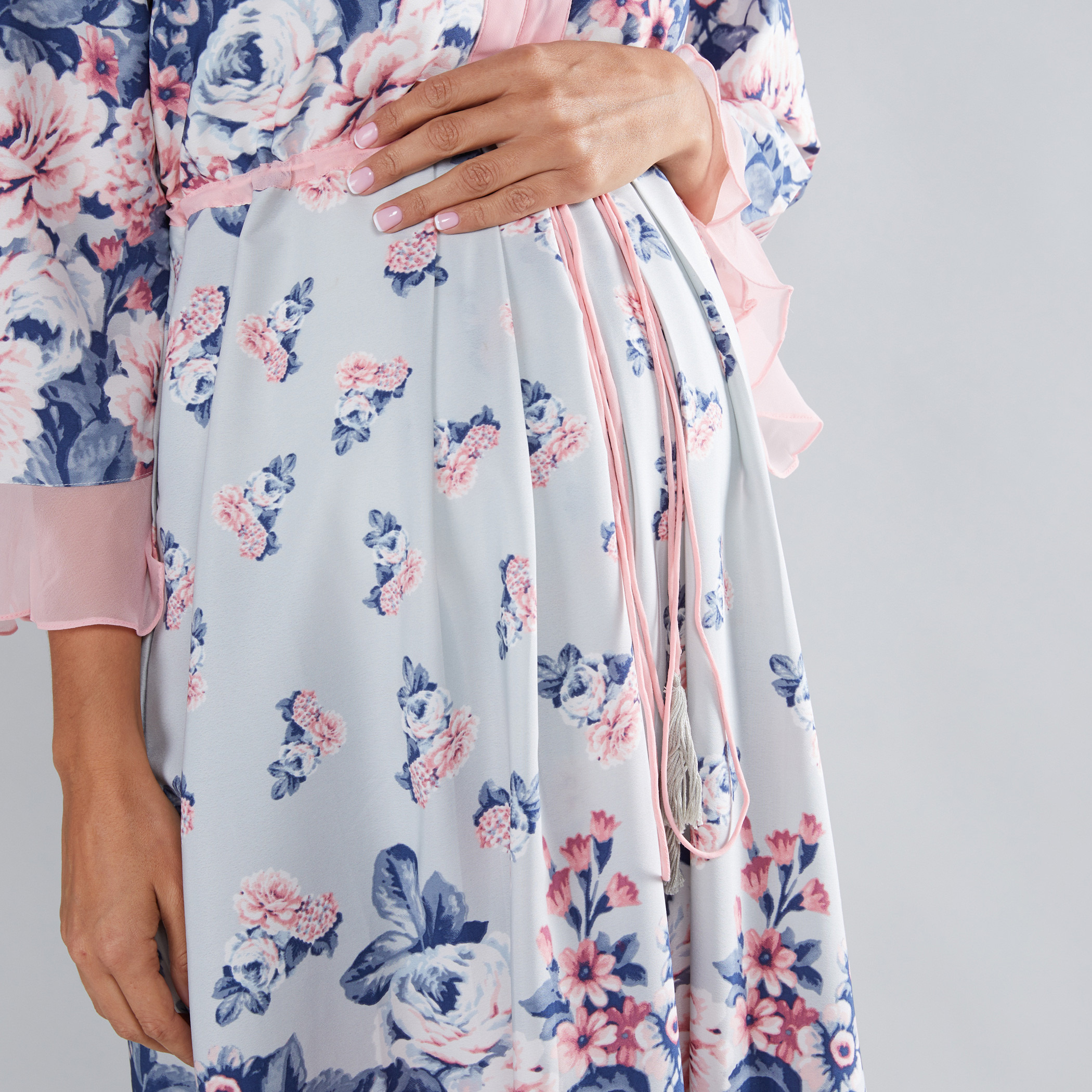 House of Napius Maternity Floral Printed Dress with Tie Ups-others-image-4