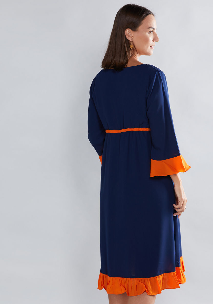 House of Napius Maternity Midi Dress with 3/4 Sleeves and Tie Ups-Dresses-image-1