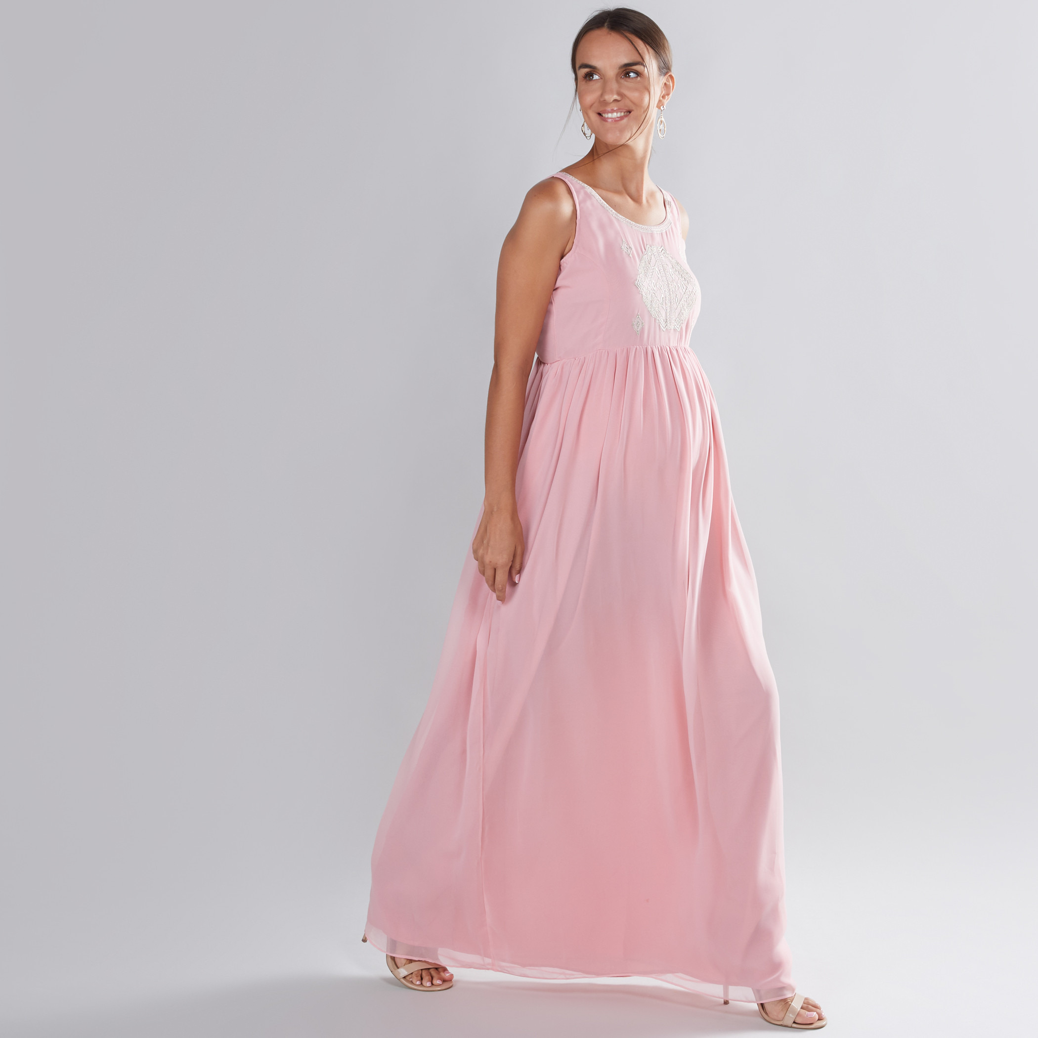 House of Napius Maternity Embellished Maxi Dress with Boat Neck-others-image-3