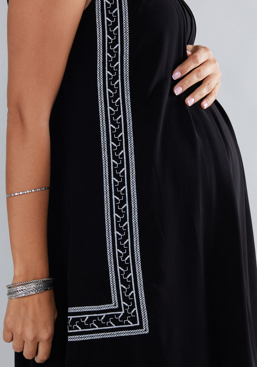 House of Napius Maternity Embroidered Sleeveless Dress with Round Neck-Twinning-image-3