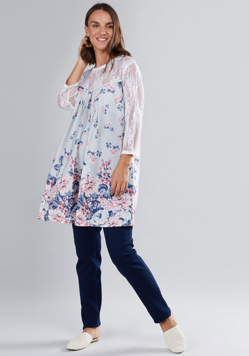 House of Napius Maternity Printed Tunic with 3/4 Sleeves-Tops-image-0