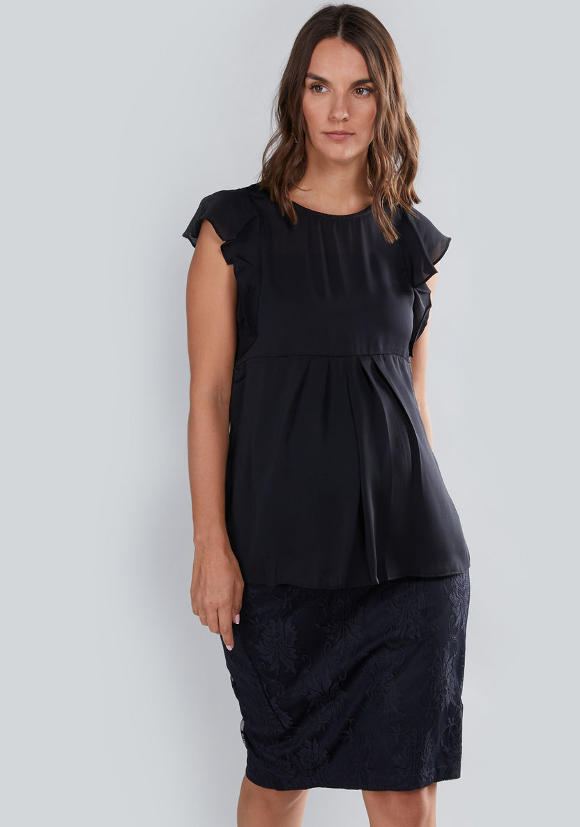 House of Napius Maternity Round Neck Top with Flutter Sleeves-Sets-image-2