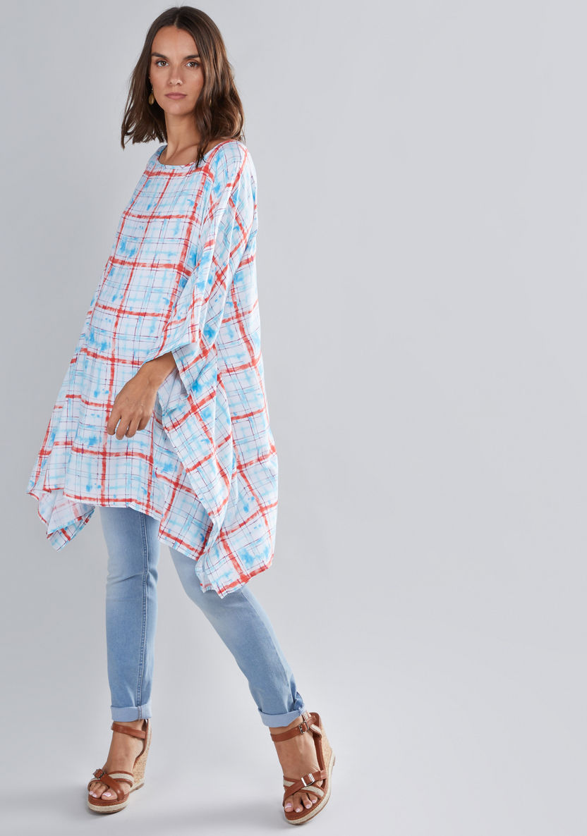 House of Napius Maternity Chequered Kaftan with Boat Neck-Dresses-image-0