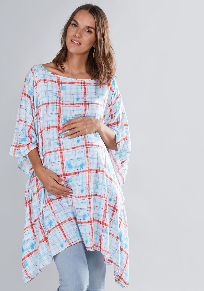 House of Napius Maternity Chequered Kaftan with Boat Neck-Dresses-image-2