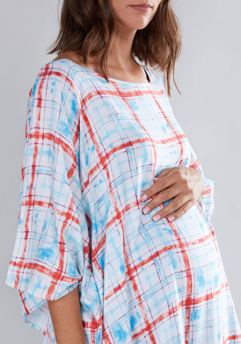 House of Napius Maternity Chequered Kaftan with Boat Neck-Dresses-image-3