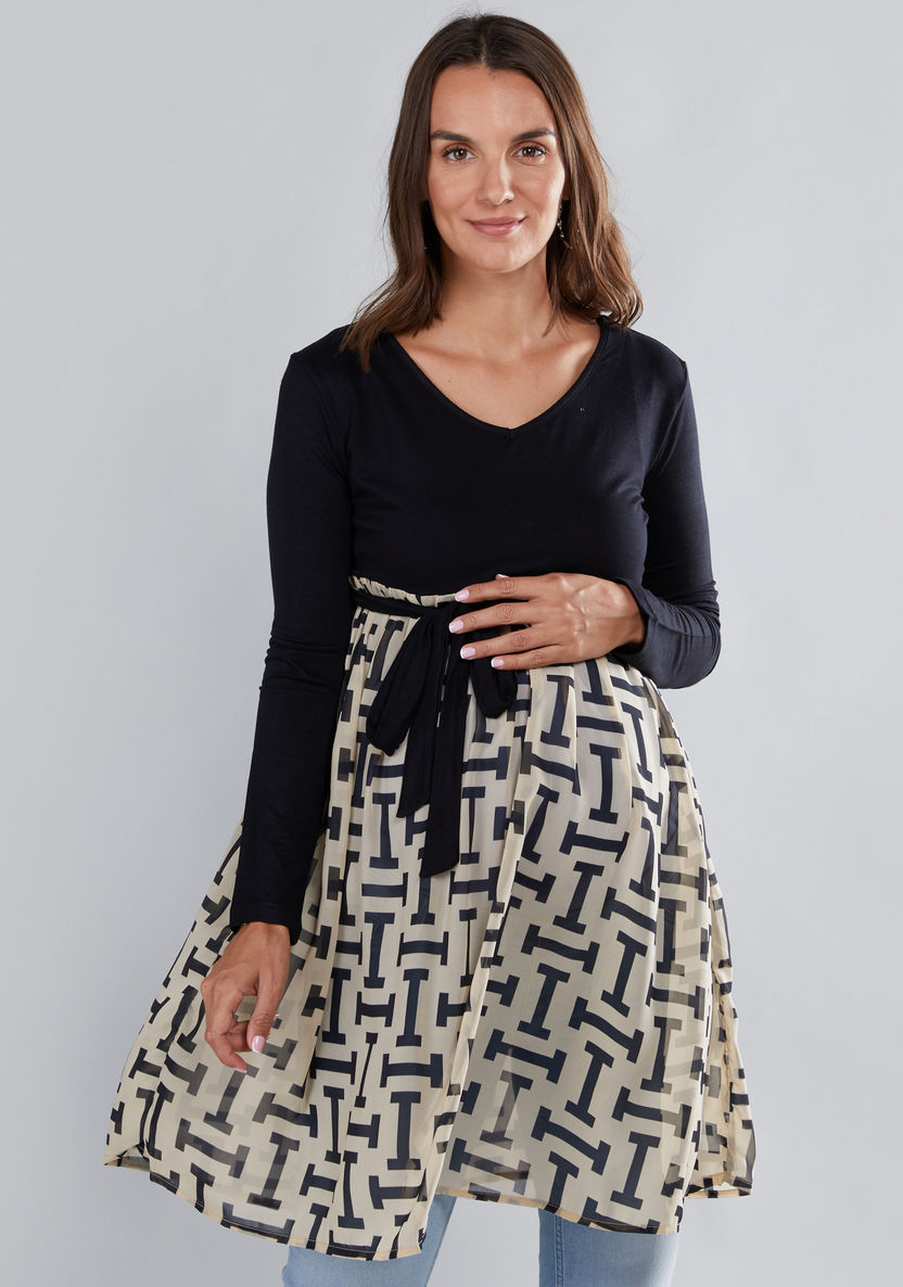 House of Napius Maternity Printed Tunic with Tie Ups-Dresses-image-2