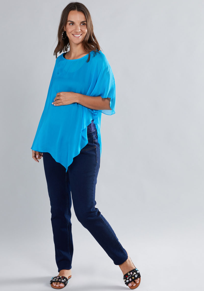 House of Napius Maternity Boat Neck Poncho with Short Sleeves-Tops-image-0