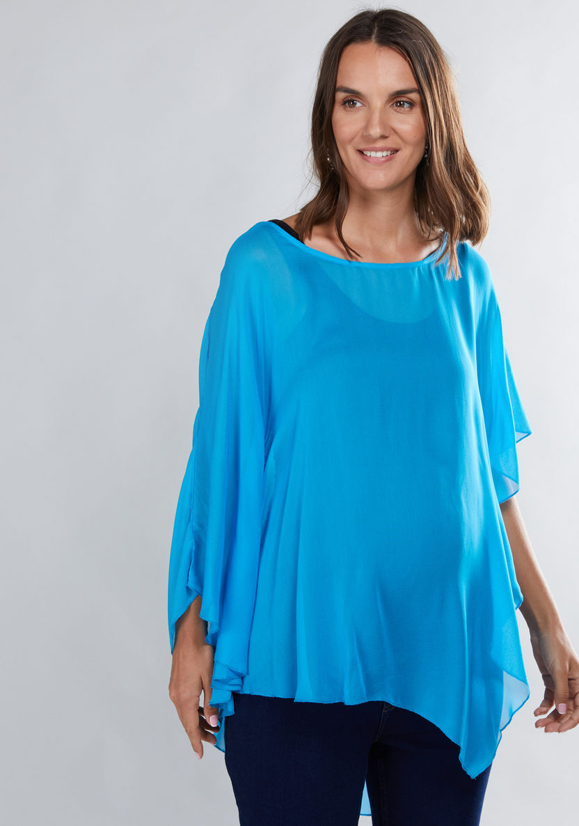 House of Napius Maternity Boat Neck Poncho with Short Sleeves-Tops-image-2