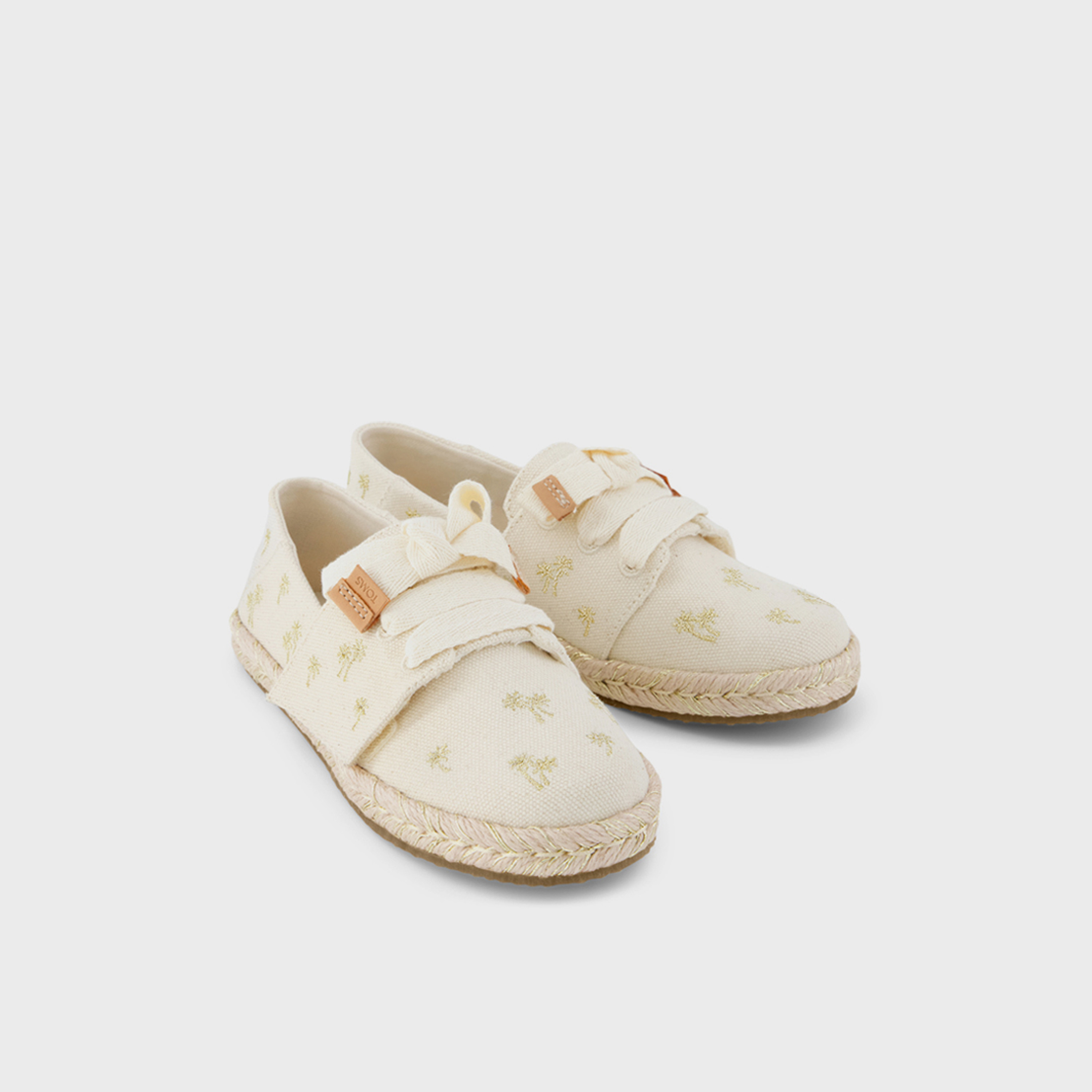 Toms Girls Slip-On Carolina Lace-Up Espadrilles | NAT-MTLC-EMB-PALM-TR-YT-CARLUP-girls-shoes-loafers-image-1