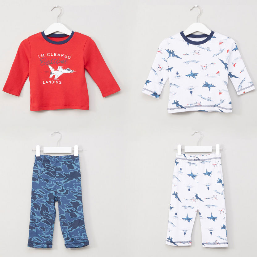 Juniors Printed Long Sleeves T-shirt and Pyjama Set  - Set of 2-Multipacks-image-0