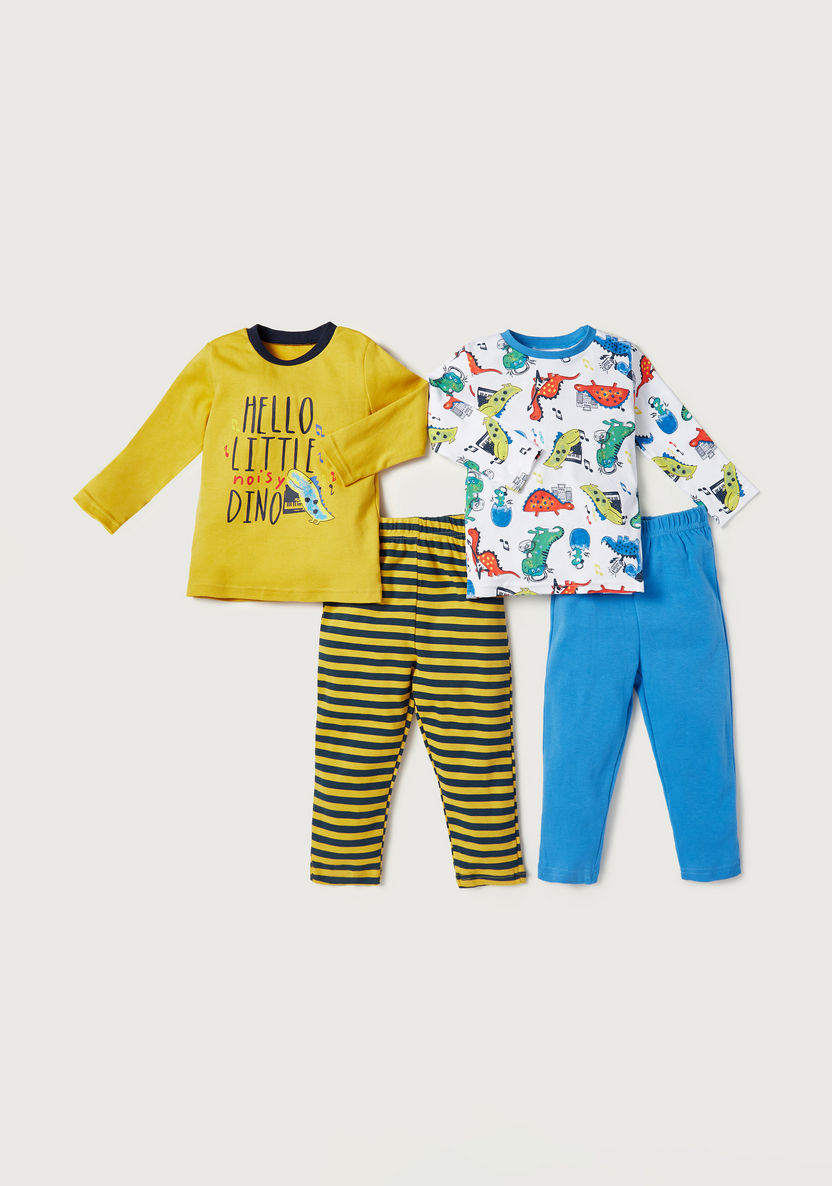 Buy Juniors Printed Round Neck T-shirt and Pyjamas Set of