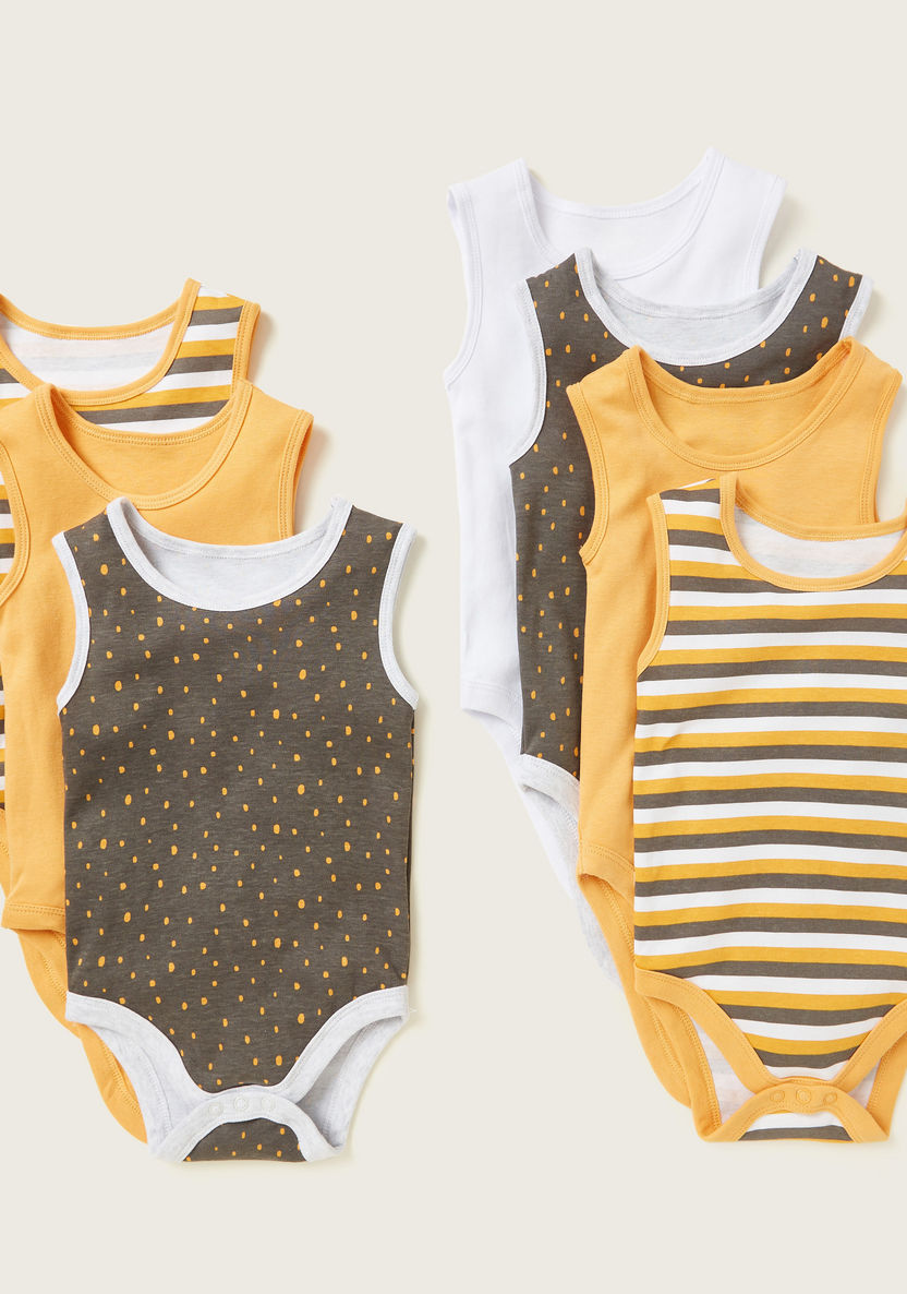 Juniors Printed Sleeveless Bodysuit with Round Neck - Pack of 7-Bodysuits-image-0