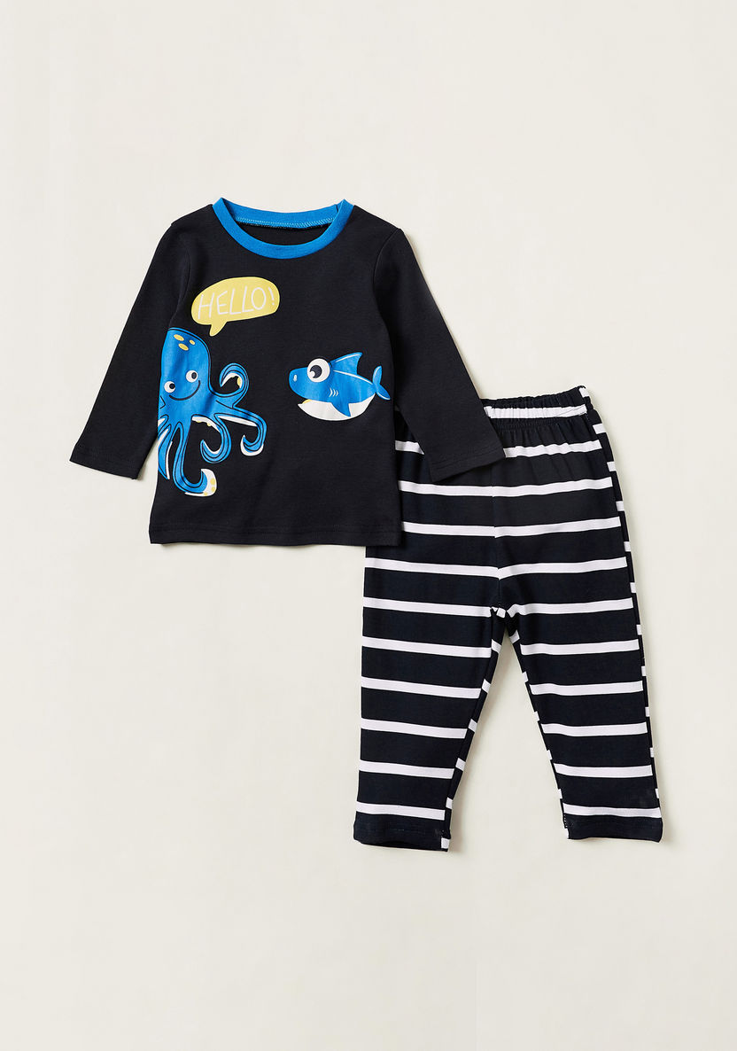 Juniors Printed Long Sleeves T-shirt and Pyjamas - Set of 2-Pyjama Sets-image-2