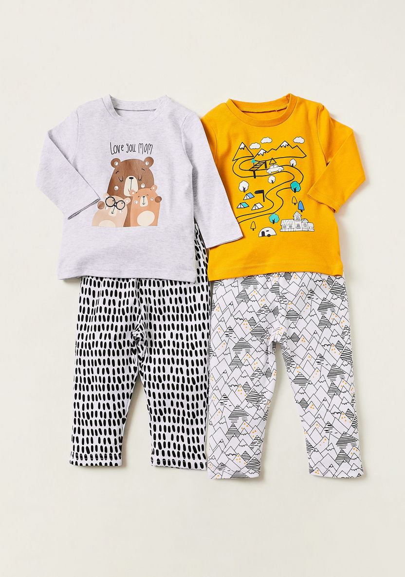 Juniors Printed Long Sleeves T-shirt and Pyjamas - Set of 2-Pyjama Sets-image-0