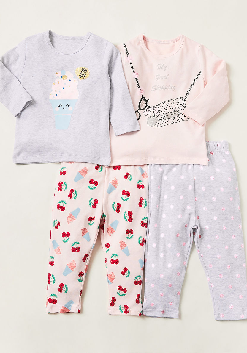 Juniors Printed 4-Piece T-shirt and Full Length Pyjama Set-Pants-image-0