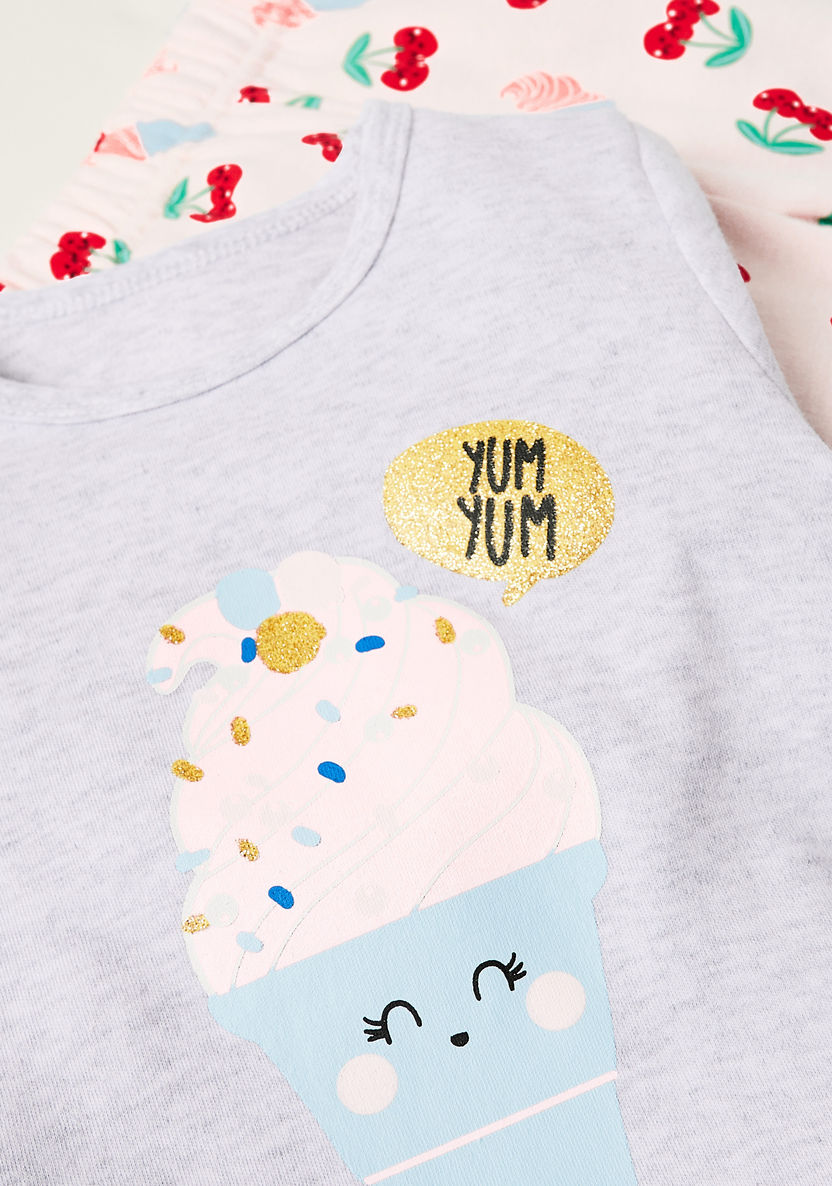 Juniors Printed 4-Piece T-shirt and Full Length Pyjama Set-Pants-image-3