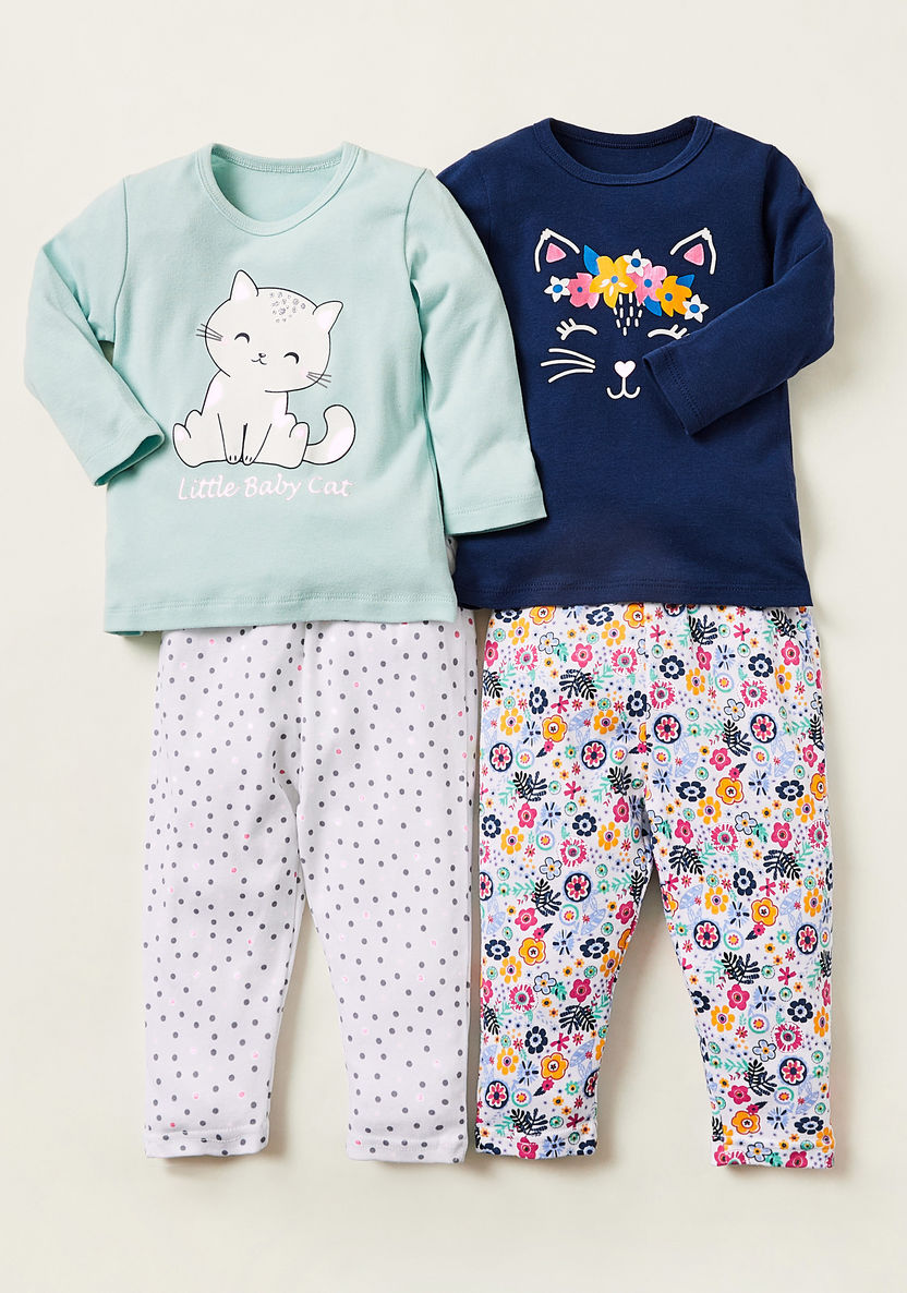 Juniors Printed Long Sleeves T-shirt and Pyjamas - Set of 2-Pyjama Sets-image-0