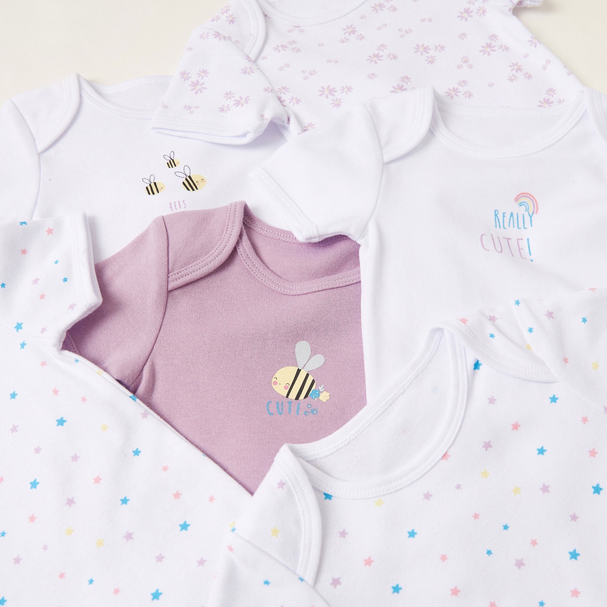 Juniors Printed Bodysuit with Short Sleeves - Set of 7-baby-girls-clothing-bodysuits-image-2