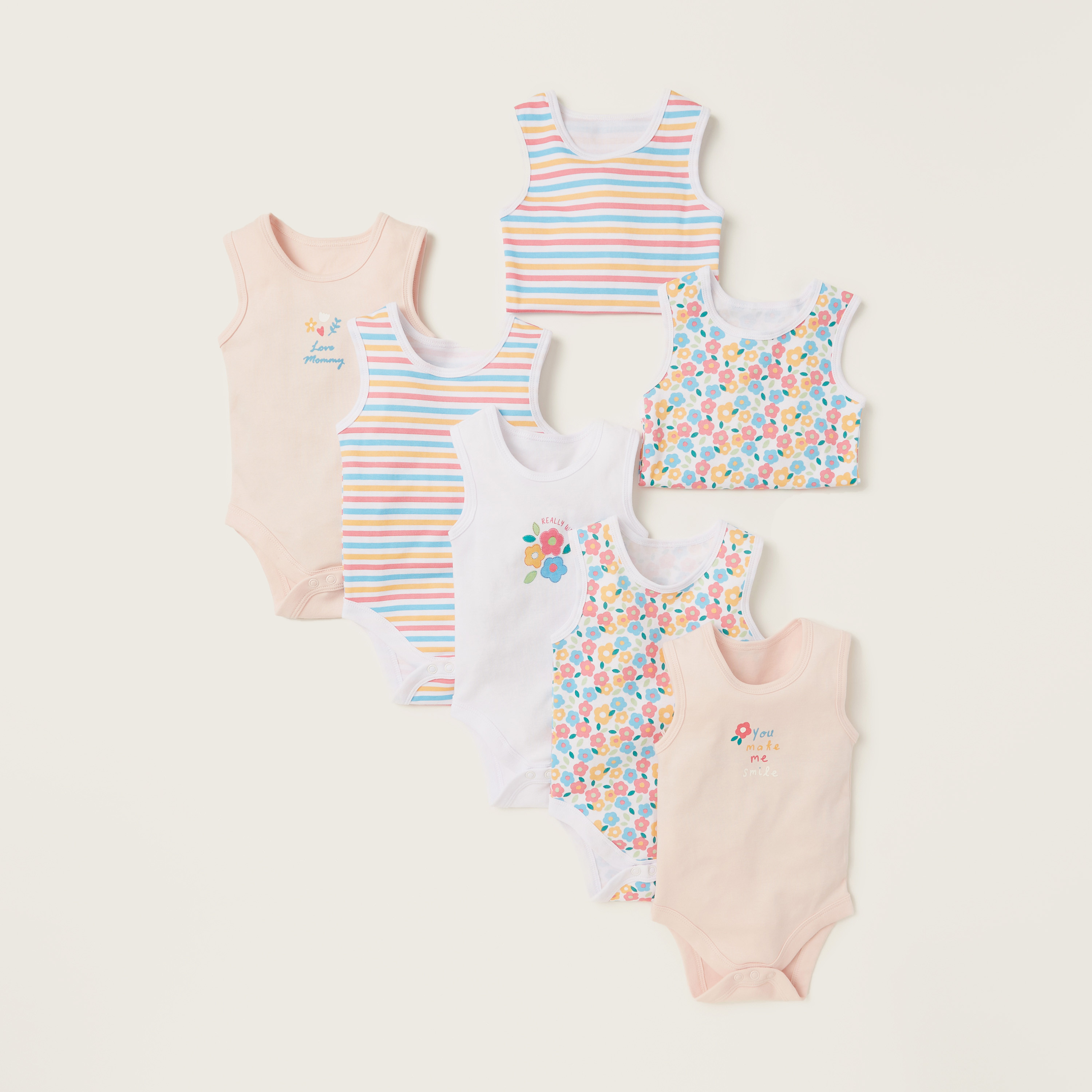 Juniors Printed Sleeveless Bodysuit - Set of 7-baby-girls-clothing-bodysuits-image-1