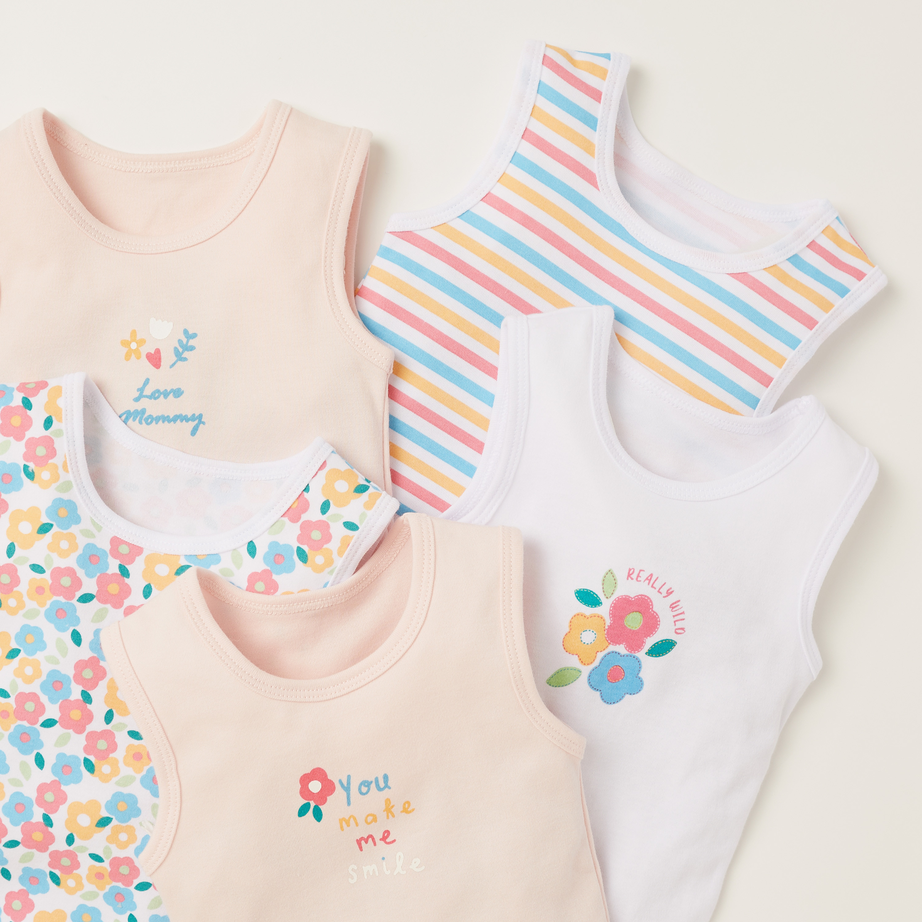 Juniors Printed Sleeveless Bodysuit - Set of 7-baby-girls-clothing-bodysuits-image-2