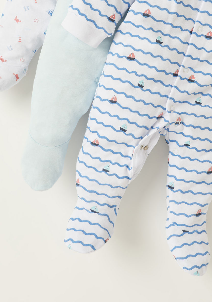 Juniors Printed Closed Feet Sleepsuit with Long Sleeves - Set of 3-Multipacks-image-5