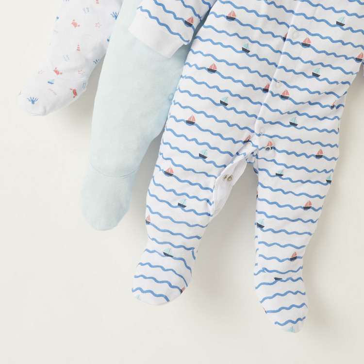 Juniors Printed Closed Feet Sleepsuit with Long Sleeves - Set of 3