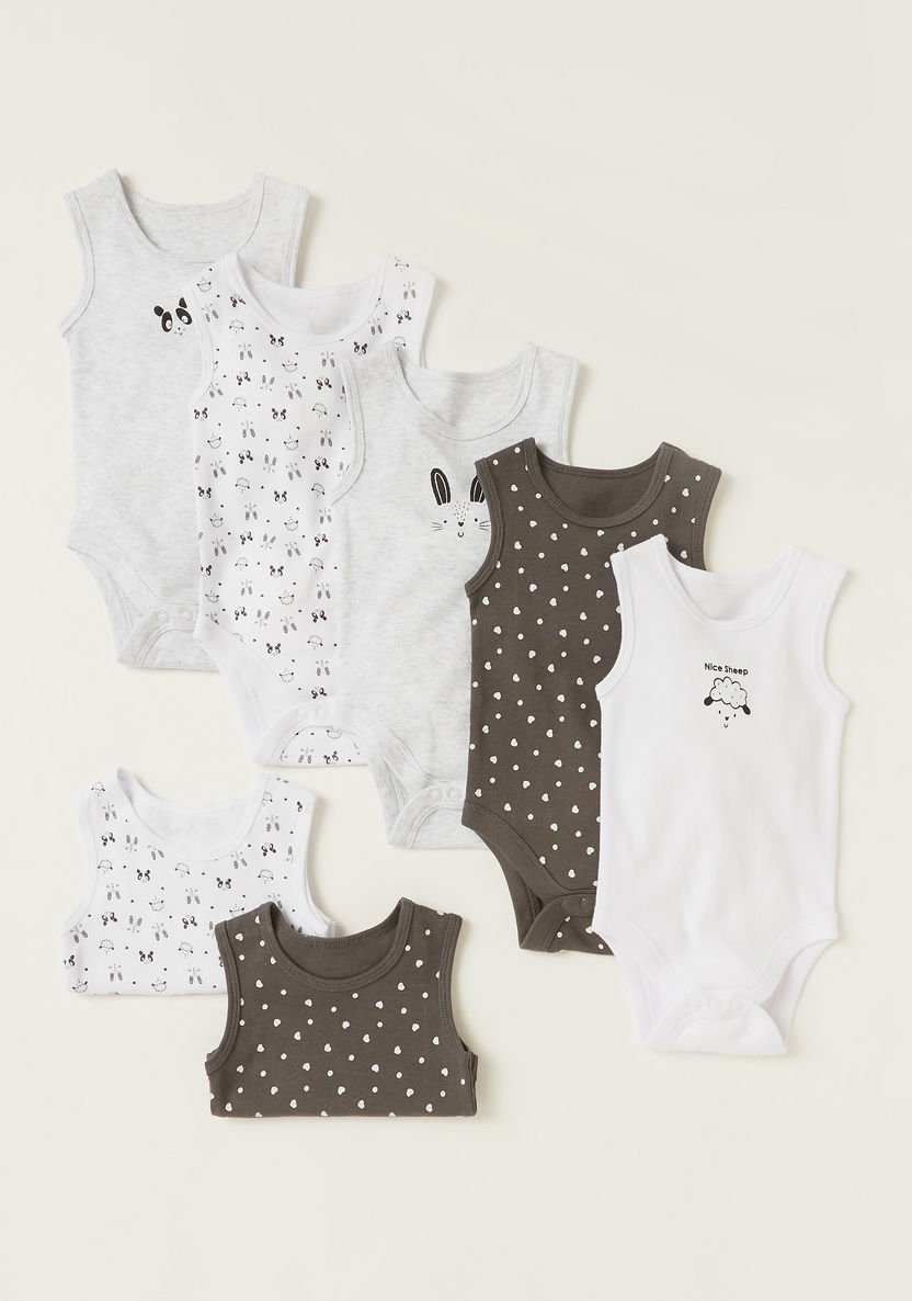 Juniors Printed Bodysuit with Snap Button Closure - Set of 7-Multipacks-image-0
