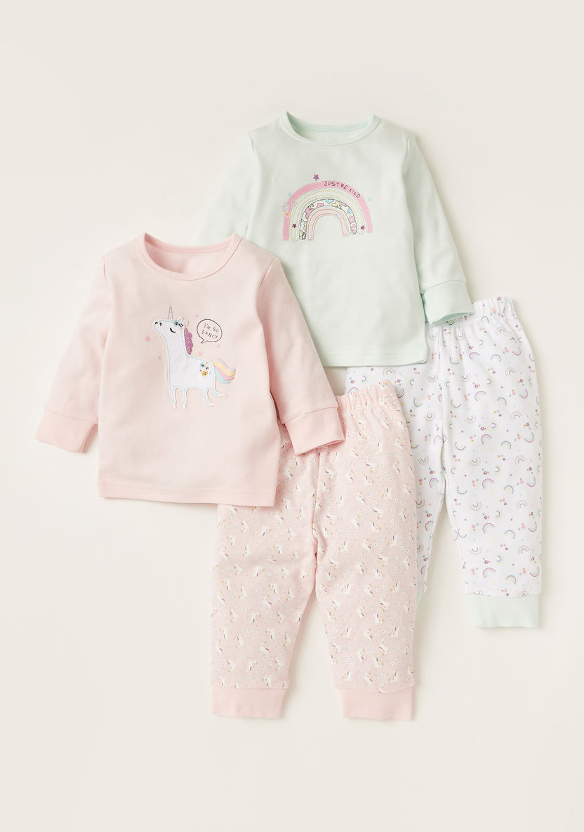 Juniors Graphic Embroidered T-shirt and Printed Pyjama - Set of 2-Pyjama Sets-image-0