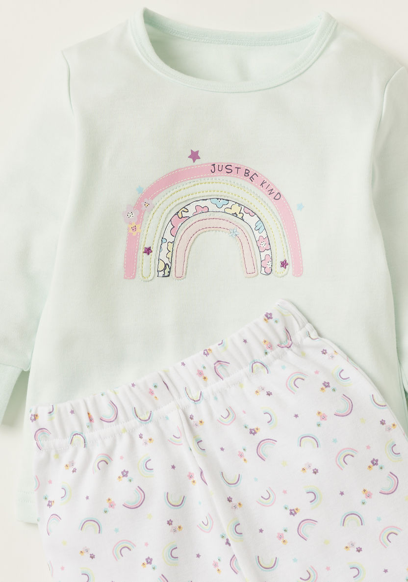 Juniors Graphic Embroidered T-shirt and Printed Pyjama - Set of 2-Pyjama Sets-image-2