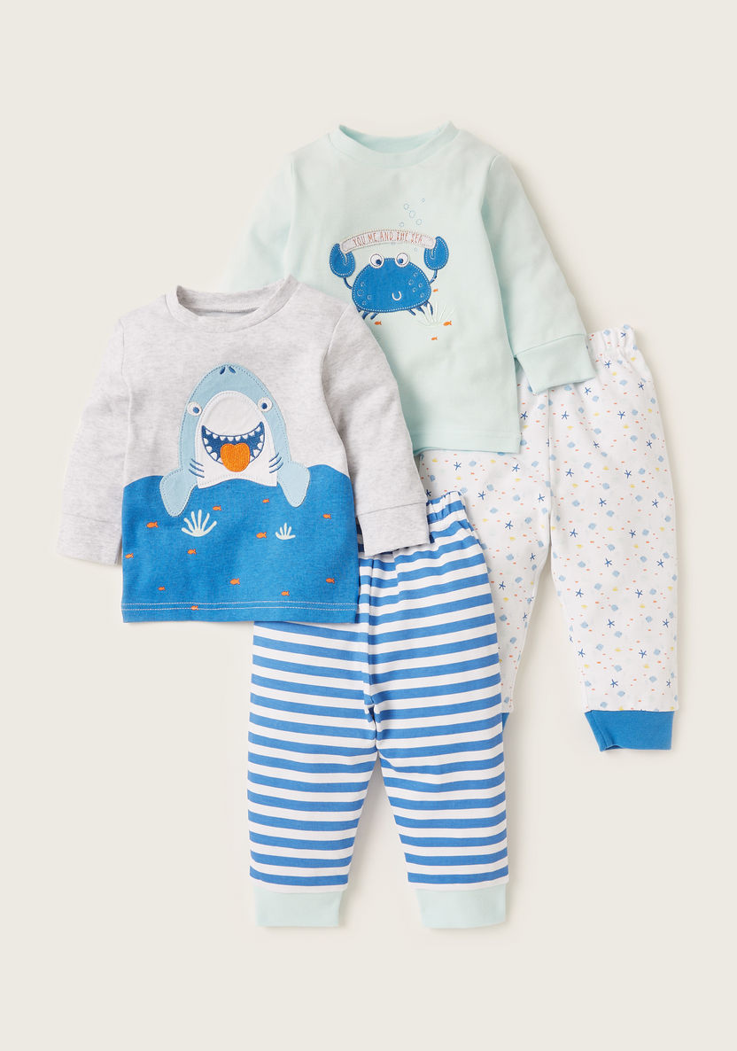 Juniors 4-Piece Printed T-shirt and Pyjama Set-Pyjama Sets-image-0