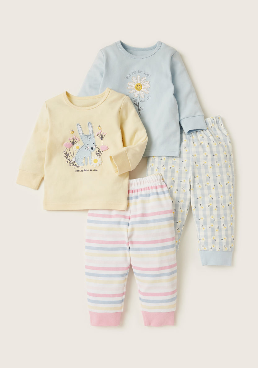 Juniors 4-Piece Printed T-shirt and Pyjama Set-Pyjama Sets-image-0