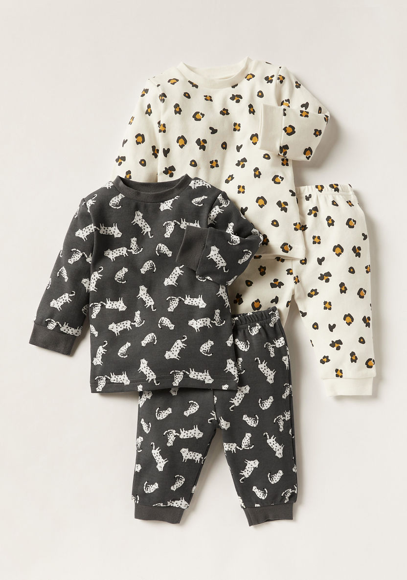 Juniors Printed Long Sleeve T-shirts and Pyjamas - Set of 2-Pyjama Sets-image-0