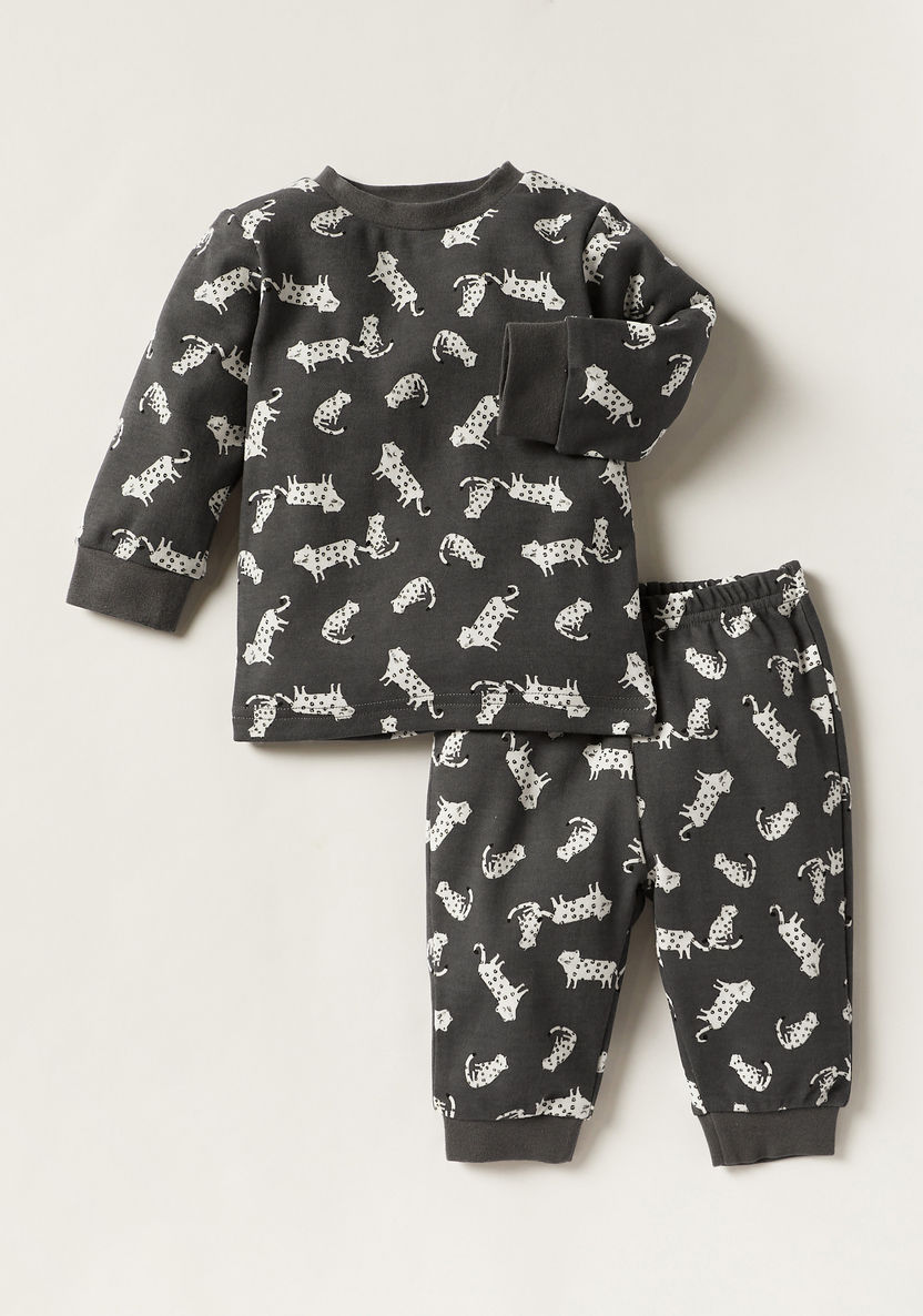 Juniors Printed Long Sleeve T-shirts and Pyjamas - Set of 2-Pyjama Sets-image-3