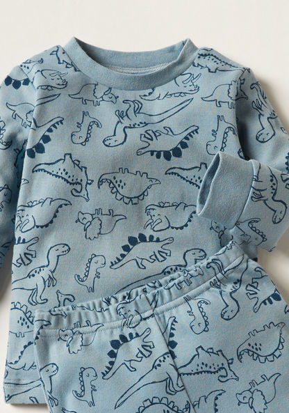 Juniors Dinosaur Print Long Sleeve T-shirts and Pyjamas - Set of 2
