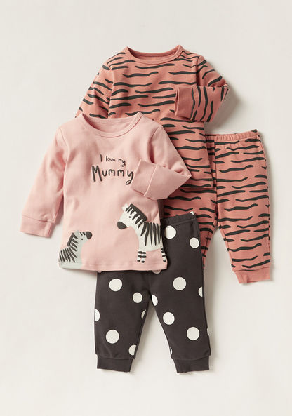 Juniors Printed Long Sleeve T-shirts and Pyjamas - Set of 2-Pyjama Sets-image-0