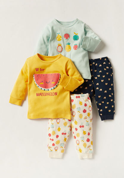 Juniors Fruit Print Long Sleeves T-shirt and Pyjamas - Set of 2
