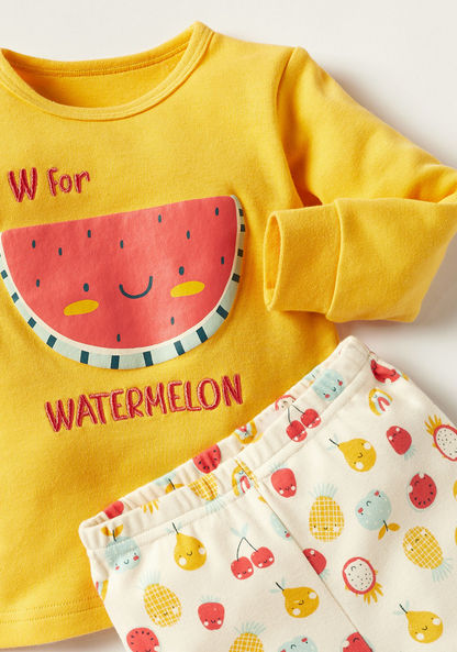Juniors Fruit Print Long Sleeves T-shirt and Pyjamas - Set of 2