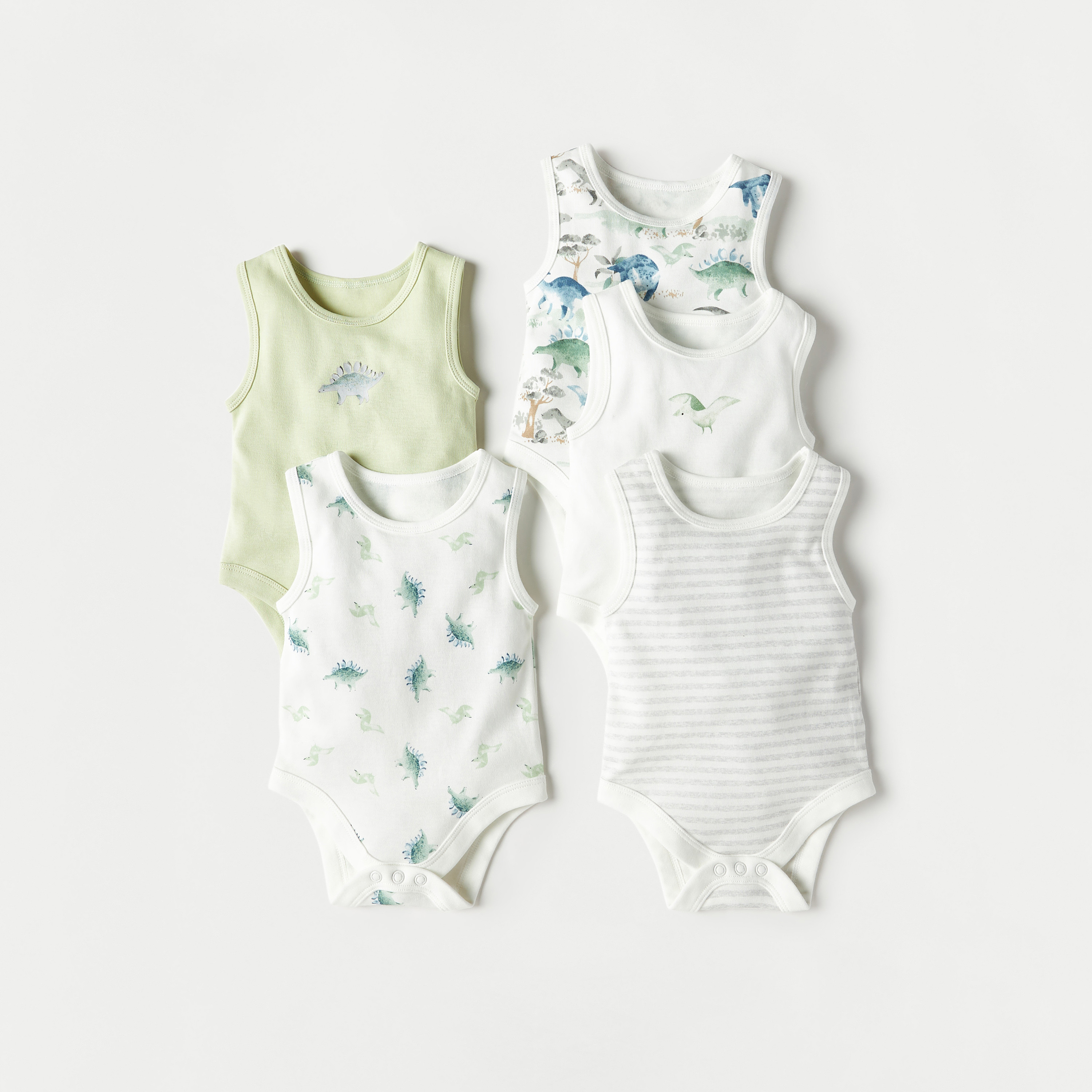 Juniors Printed Sleeveless Cotton Bodysuit - Set of 5-baby-boys-clothing-multipacks-image-1