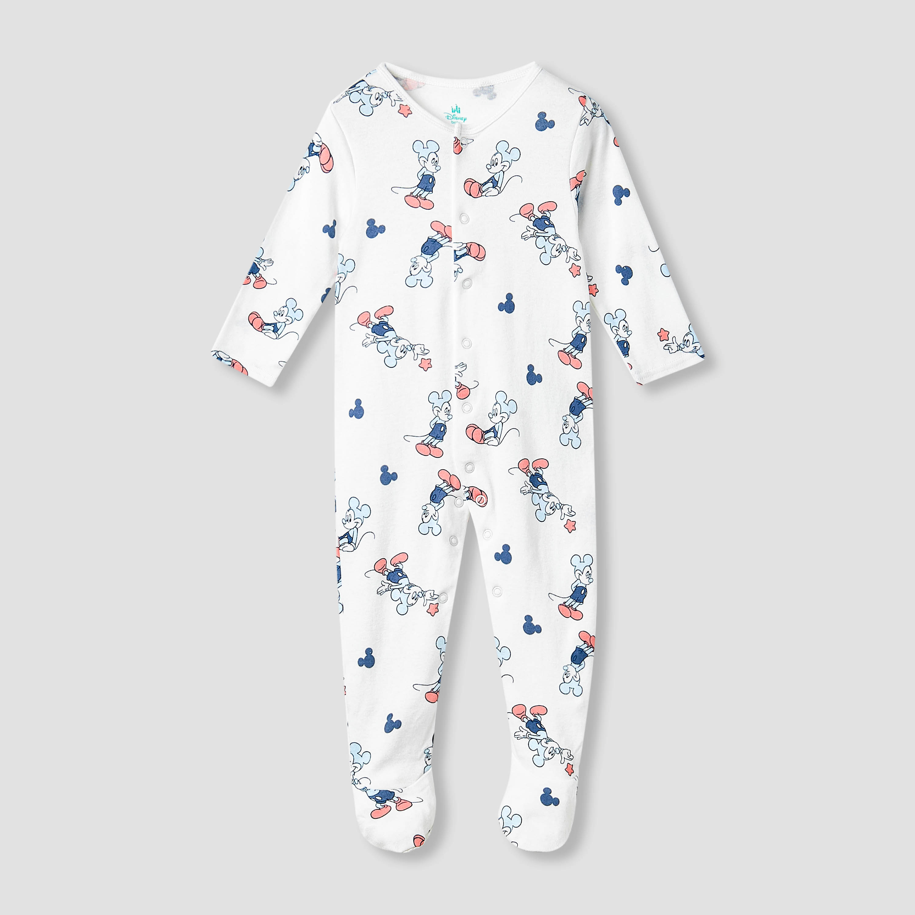 Disney Footed Sleepsuit with Mickey Mouse Print - Cotton - Long Sleeves - Set of 3-baby-boys-clothing-nightwear-sleepsuits-image-3